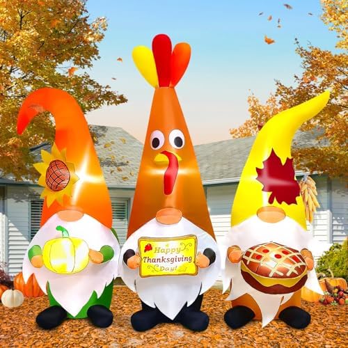 7FT Thanksgiving Day Inflatable with LED Light, Kalolary Thanksgiving Three Gnome Inflatable Fall Harvest Outdoor Decoration Thanksgiving Yard Blow up Inflatable for Lawn Home Holiday Autumn Party - Image 6