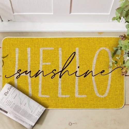 Artoid Mode Yellow Hello Sunshine Summer Decorative Doormat, Seasonal Spring Holiday Low-Profile Floor Mat Switch Mat for Indoor Outdoor 17 x 29 Inch - Image 2