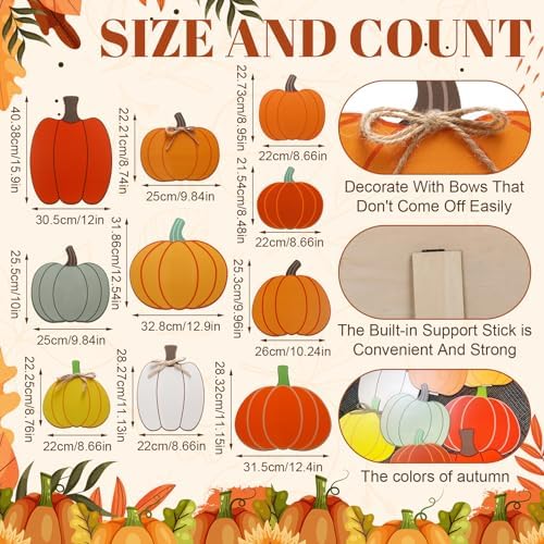Yookeer 10 Pcs Fall Porch Decor Pumpkin Yard Signs Wooden, Classic Style - Image 2