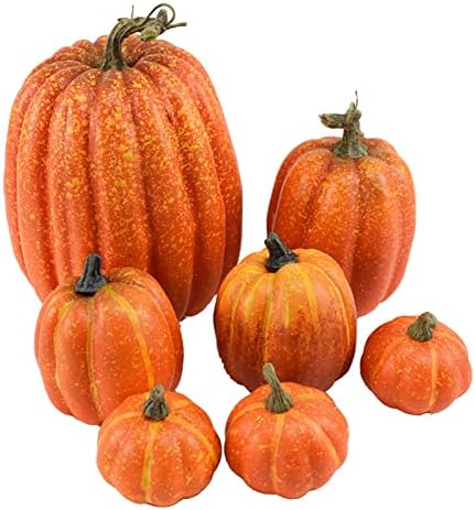Fall Pumpkin Decor | 7 Large Orange Fake Pumpkin Fall Decorations, Artificial Pumpkins Harvest Faux Foam Pumpkins for Fall Autumn Halloween Thanksgiving Decorations Outdoor - Image 4