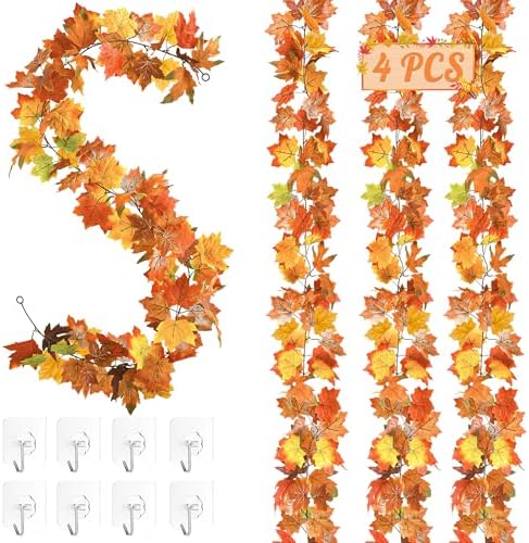 4Pack 23.6FT Fall Maple Leaf Garland for Autumn Thanksgiving Fall Decor by Helimoto