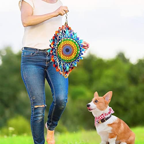 FONMY Wind Spinner Mandala Sun Flower 12 inches – 3D Stainless Steel – Laser Cut Metal Art Geometric Pattern - Hanging Wind Spinner, Kinetic Yard Art Decorations - Indoor/Outdoor Décor - Image 5