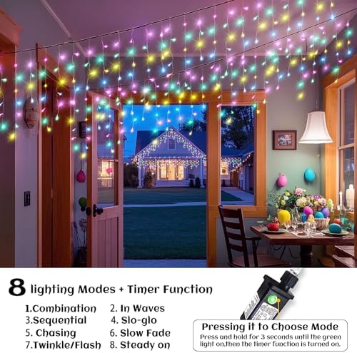 33ft Icicle Lights for Outside, Christmas Lights Outdoor Indoor, 400 LED Twinkle String Light with 75 Drops Clear Wire Short Curtain Light for Thanksgiving Room Home Wall Bedroom, Pastel Multicolor - Image 2