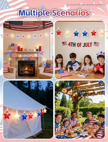 50FT 25-Light Patriotic Star Red White and Blue LED Star Lights - Image 6