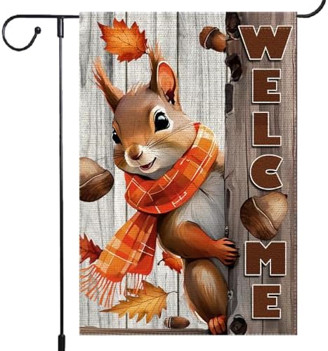 Welcome Fall Garden Flag 12x18inch The Nut Squirrel Fall Autumn Thanksgiving Garden Flags Yard Porch House Flag Double-Side For Home Outdoor Yard Patio Lawn Decor, Garden Decorations by Unknown