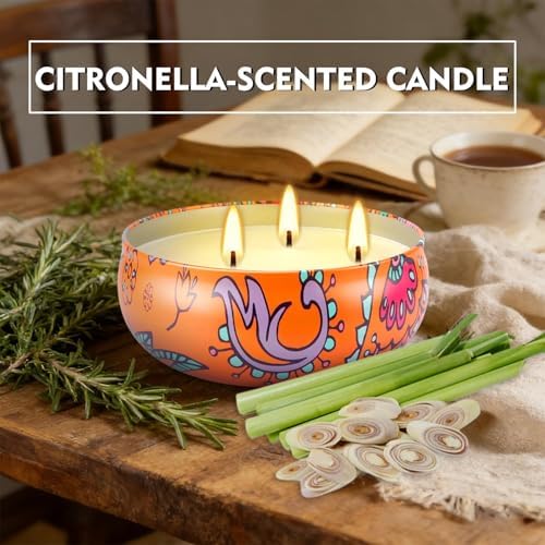 Summer Citronella Scented 3 Wick Candle, Soy Wax Candle for Indoor & Outdoor Use, Boho Floral Decorative Candle for Home,BBQ, Patio and Balcony Decor. - Image 4