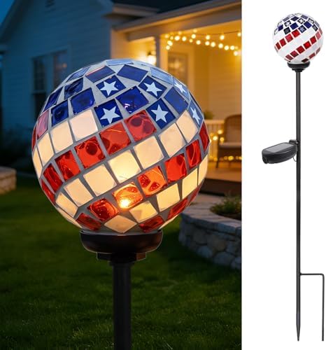 VCUTEKA Decorative Solar Garden Lights, 3.5" Mosaic Globe Outdoor Stake by VCUTEKA
