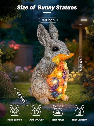 Guhope Solar Garden Statues, Outdoor Bunny Decor with Succulent and 6 LED Lights, Outside Yard Figurine Decor for Garden, Lawn, Balcony, Porch, Unique Gifts for Mom Grandma - Image 5