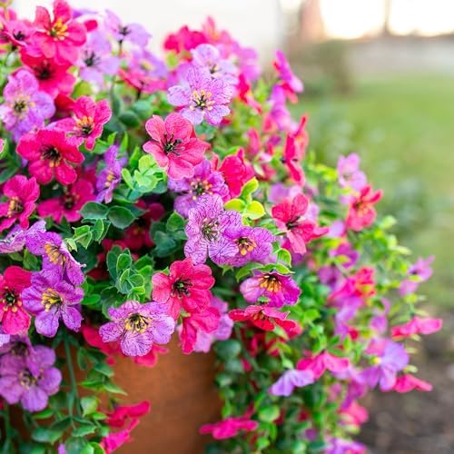 HyeFlora 2Pcs Fake Flowers Artificial Floral for Outdoors Decorations, Outside Flower Decor, UV Resistant Silk Flower for Front Porch Patio Garden(Purple and Hotpink) - Image 4