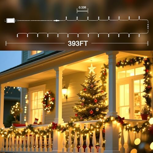 328 FT 1000 LED String Lights Outdoor Indoor, Christams String Lights Waterproof 8 Modes & Timer, Fairy Lights Plug in for Bedroom, Weeding, Patio, Party, Holiday,Christmas Decor (Warm White) - Image 3