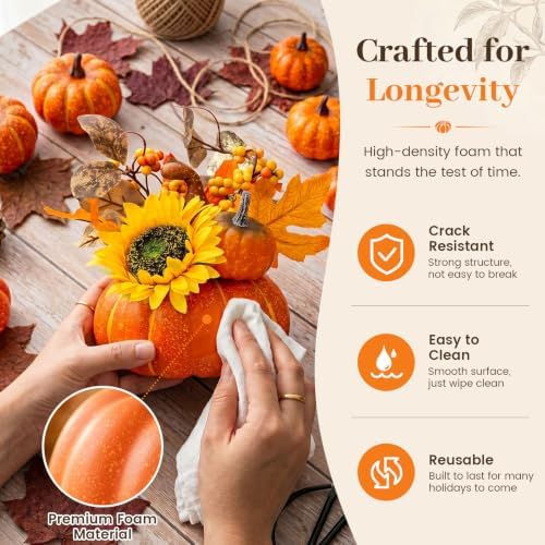 DomeStar Pumpkin Decor, Fall Centerpieces for Tables, Artificial Pumpkins - Image 4