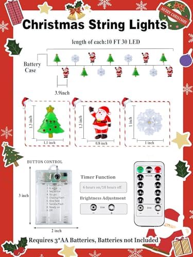 Christmas Tree Santa Snowflake Fairy Lights Battery Operated with Remote - Image 6