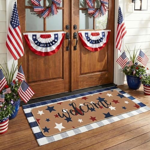 Tinideya 2 Pcs 4th of July Patriotic Door Mat Memorial Day Mat Outdoor by Tinideya