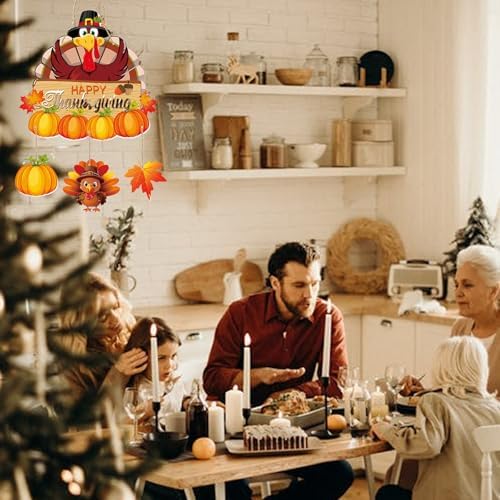 Happy Thanksgiving Turkey Door Hanging for Front Porch, Autumn Farmhouse Hanging Sign for Fall, Harvest & Holiday Decorations - Made of Thick Cardstock - Image 4