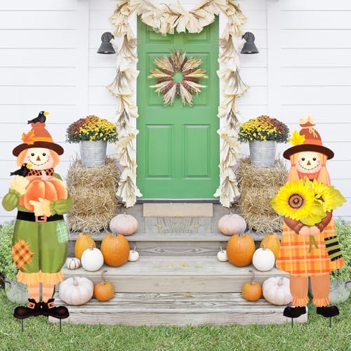VCUTEKA Outdoor Fall Scarecrow Yard Sign Decor, Thanksgiving Garden Stake - Image 3