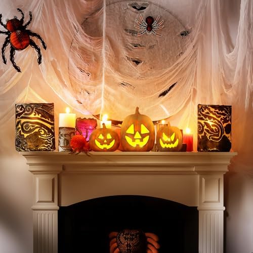 Vicenpal 3 Pcs Resin Halloween Pumpkin Decor Pumpkin Lantern, Terracotta - Image 6