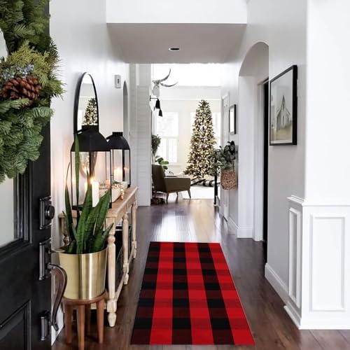 Christmas Door Mat Outdoor 24"x51"Buffalo Plaid Christmas Decor Rug Cotton Hand-Woven Layered Door Mats Washable Carpet for Front Porch, Kitchen, Farmhouse, Entryway - Image 7