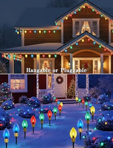 2 Pack 7FT LED Jumbo C9 Christmas Lights Pathway,4 Christmas Walkway Lights with Pathway Marker Stakes,Jumbo Clear Multicolor Big Light Bulb for Driveways Garden Holiday Christmas Decor - Image 7