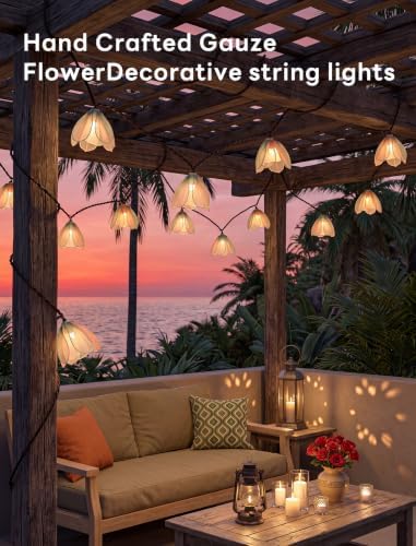 8.5FT Flower String Lights with 10 LED Fabric Blossoms, End-to-End Connectable Warm White 2700K Fairy Lights, Waterproof Shatterproof UL Listed for Indoor Outdoor Bedroom Patio Garden Wedding Decor - Image 7