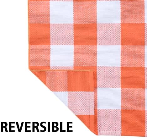 Ckorzen Fall Plaid Rug 28" x 43", Orange and White Buffalo Check Front Porch Outdoor Layered Doormat, Cotton Hand-Woven Washable Rug for Halloween Thanksgiving Autumn Decor - Image 7