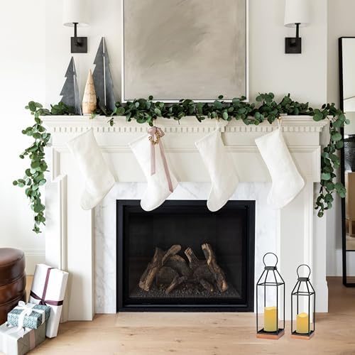 Perfnique Metal Lanterns w/ Pine Wood, Set of 2 Farmhouse Lantern Decorative w/ Waterproof Flameless Candle & Remote Timer, Modern Farmhouse Candle Holder for Outdoor, Porch, Fireplace(Wood Base) - Image 6