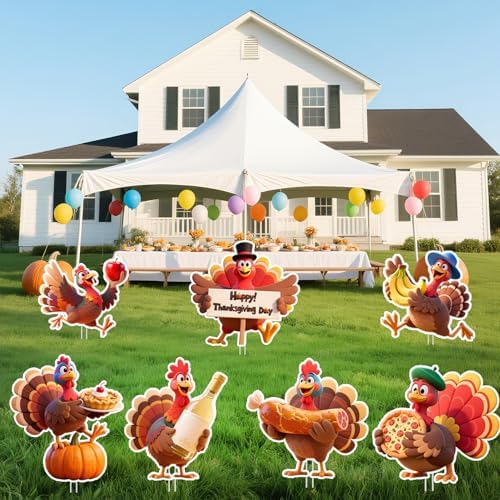 Thanksgiving Outdoor Yard Decorations, 7PCS Turkey Outdoor Yard Decor with Stakes, Fall Harvest Party Decorative Signs, Waterproof Lawn Yard Garden Sign for Thanksgiving Party Decoration - Image 6