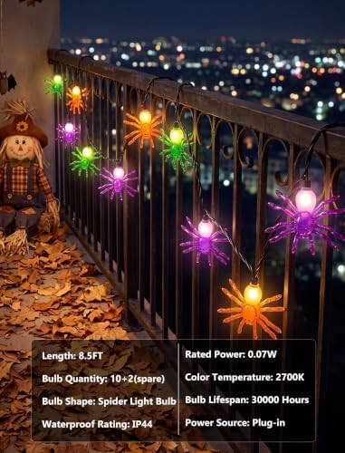 Halloween Spider String Lights Outdoor, 8.5FT Hanging Halloween String Lights with 10 LED Multicolor Spider Lights UL Listed for Outdoor Party Stair Bar House Garden Yard Decorations- Black Wire - Image 5