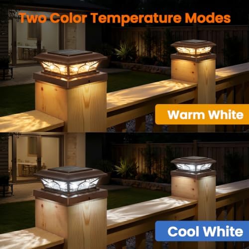 Brightever 4x4 Post Solar Lights, Solar Post Cap Lights Brown 4-Pack - Image 3