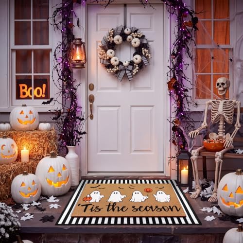 Tinideya 2 Pcs Halloween Layered Doormat Set for Front Porch, Cute Ghost - Image 5