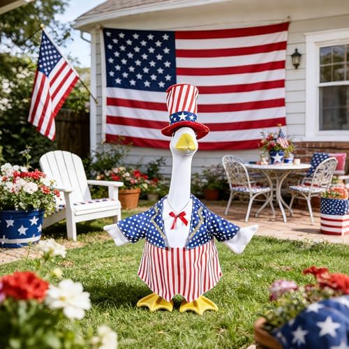 4th of July Patriotic Porch Goose Outfit for 23” Lawn Goose, Independence Day Goose Clothes and Hat, Yard Statue Costume 250th Anniversary US Memorial Day Garden Patio Outdoor Decor - Image 3