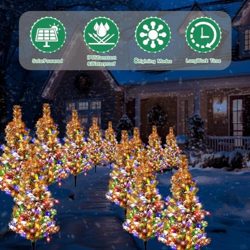 12 Pack Solar Christmas Trees Outdoor 240 LED Multicolor Lights - Image 6