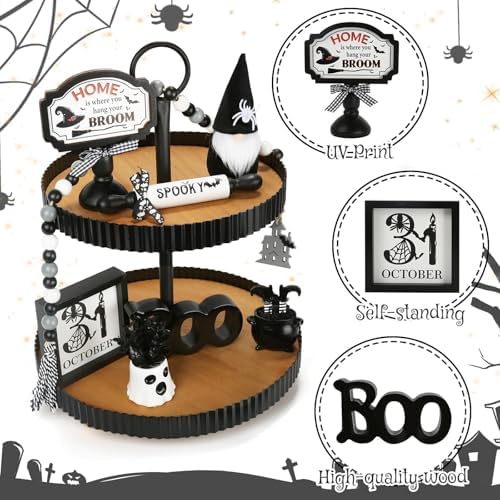 Halloween Decorations for Home Office 8PCS Farmhouse Tiered Tray Decor - Image 3