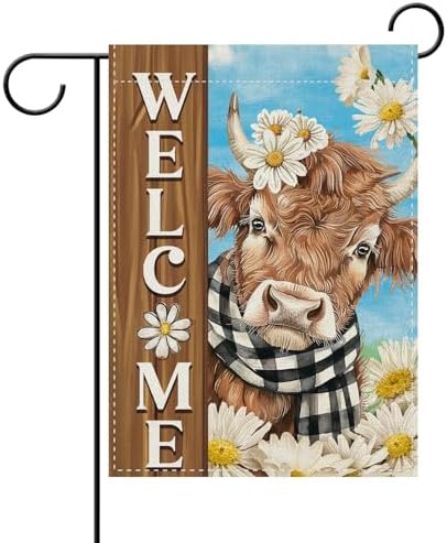 Dyrenson Welcome Spring Summer Highland Cow Decorative Garden Flag by Dyrenson