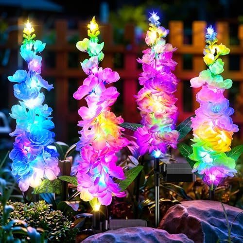 KOOPER Solar Lights Outdoor Garden Decor, 10 Pack Upgraded Delphinium Solar Garden Lights with 90 Colorful LEDs, Vivid Flowers Outdoor Waterproof for Landscape Patio Yard Decor by KOOPER