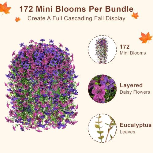 Artificial Hanging Flowers for Outdoors, 4 PCS 688-Bloom UV Resistant Mums - Image 2