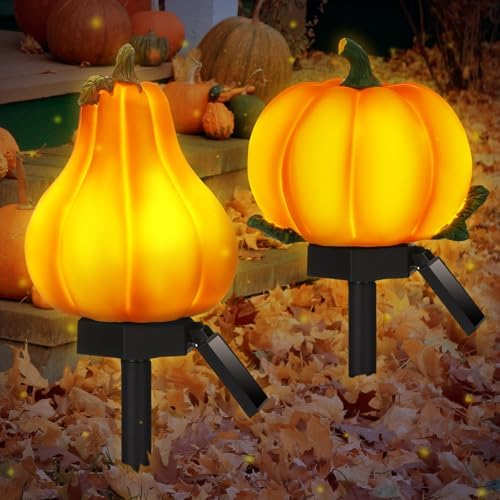 Rossesay 2 Pcs Fall Solar Pumpkin Lights Waterproof Yard Stakes, Orange by Rossesay