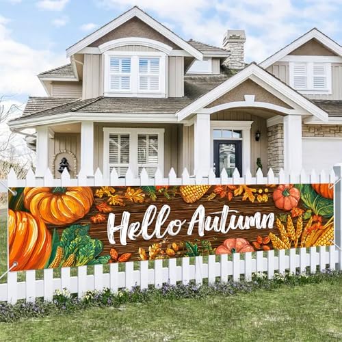 BlissYard Hello Autumn Decorations Banner 118x20 Inch Polyester Fabric Fall Harvest Outdoor Porch sign Pumpkins Leaves Design for Indoor Outdoor Garden Fence Banner Party Supplies - Image 4