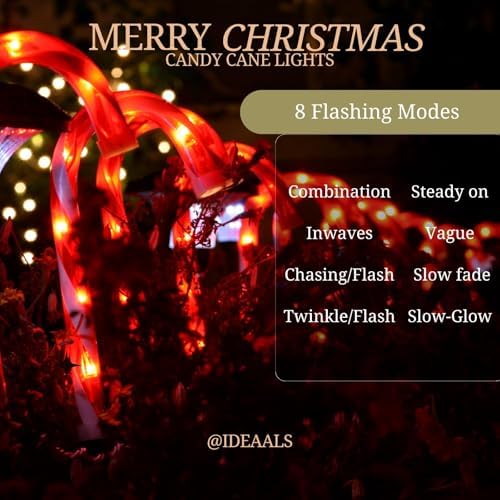 IDEAALS 24-Pack Solar Christmas Candy Cane Lights, Solar Pathway Lights Waterproof, Christmas Decorations Outdoor with 8 Modes for Party Patio Garden Lawn Yard Decor - Image 3