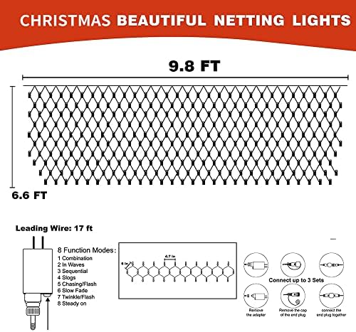 Funpeny Christmas Net Lights, 9.8ft x 6.6ft 200 LED Mesh Decor Clear Wire with 8 Modes Waterproof Connectable Xmas Decorations for Outdoor Outside Bushes Yard Lawn Patio Tree Garden Party (Warm White) - Image 2