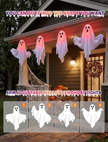 4Pack Halloween Pathway Lights Outdoor, Plug In LED White Ghost Light Decor - Image 5