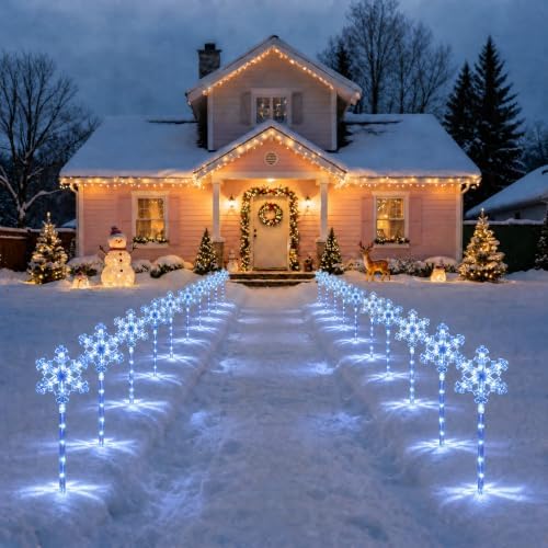 BRIGHTDECK Solar Christmas Snowflake Pathway Lights Outdoor Decor, 20 Pack - Image 7