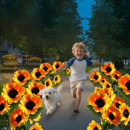 Sunflower Solar Flowers Lights - Solar Garden Lights Outdoor Waterproof, 40 Hour Solar Powered Outside Decor Decoration for Yard Patio Pathway Lawn, Birthday Gifts for Mom, 2pcs - Image 6