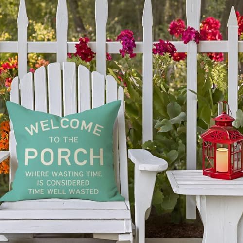 PANDICORN Throw Pillow Covers 18x18 Inch Welcome to the Porch, Turquoise - Image 3
