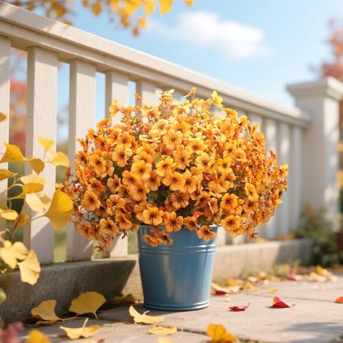 Grunyia 16 Bundles Artificial Fall Flowers UV Resistant Faux Greenery, All Weather Outdoor Autumn Decor for Thanksgiving Christmas Wedding Home Garden Fireplace Party Décor (Fall Orange Yellow) - Image 5