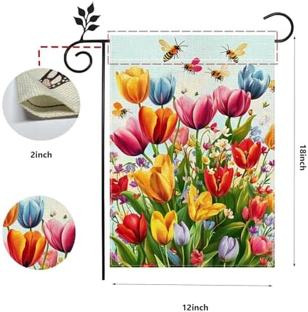 Spring Summer Tulip Garden Flag 12x18 Inch Double Sided, Colorful Welcome Yard Decor, Farmhouse Outdoor Flag for Lawn Patio Porch - Image 6