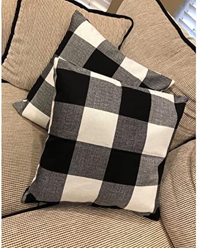VAKADO 26x26 Set of 2 Black White Buffalo Plaids Decorative Throw Pillow Covers Outdoor Fall Farmhouse Retro Boho Square Cushion Cases Halloween Home Decor Classic Rustic Check for Porch Couch Patio - Image 3