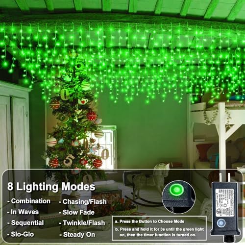 66FT 640 LED Icicle Lights for Outside, Green Christmas Lights Outdoor - Image 2