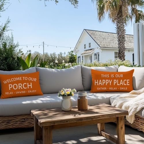 Outdoor Decorative Throw Pillow Covers 12x20 Inch Set of 2, Orange - Image 7