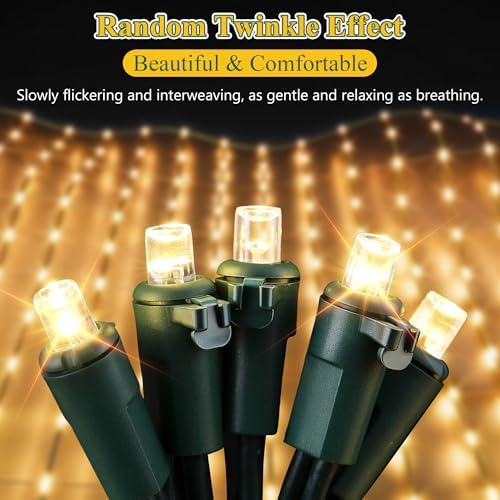 Enhon Slow Twinkling Christmas Net Lights, 6 x 4 ft Net, 100 Bulbs Twinkle Pulsing, 5mm LED Wide Angle Soft Random Shimmering Outdoor Light Set with Green Wire, Warm White(2 Pack) - Image 3