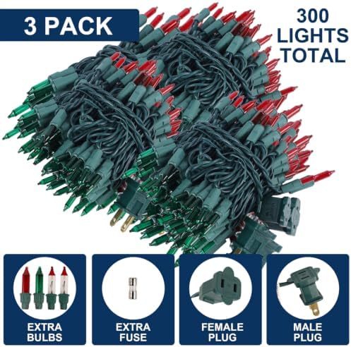 3Pack Red&Green Christmas String Lights, 100 Count Incandescent Mini Lights - Image 5